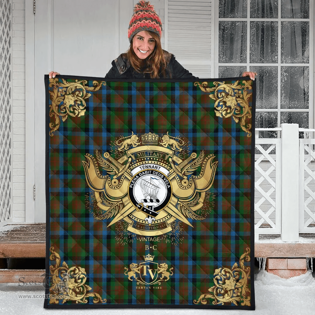 Scottish Tennant 02 Clan Tartan Quilt - Military Logo Style Scottish Plaid Tartan Plaid