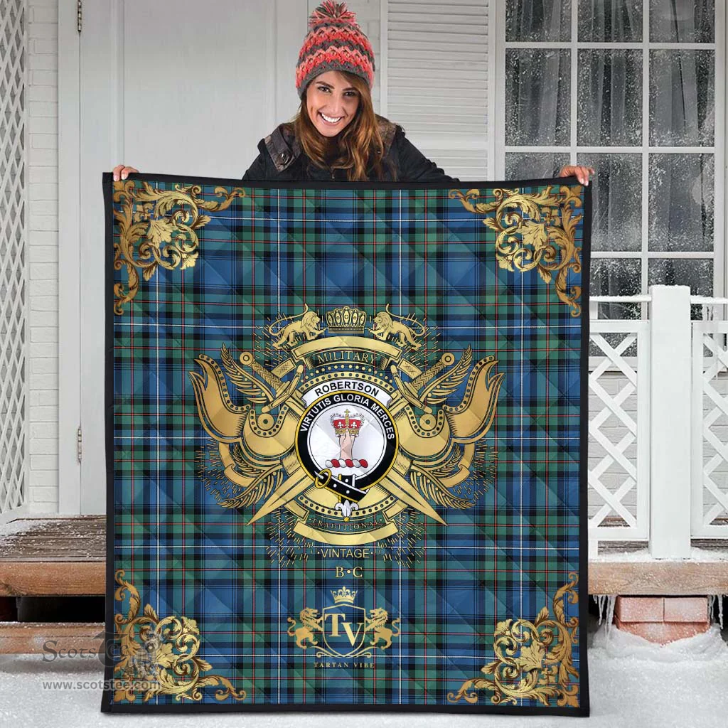 Scottish Robertson Hunting Ancient Clan Tartan Quilt - Military Logo Style Scottish Plaid Tartan Plaid