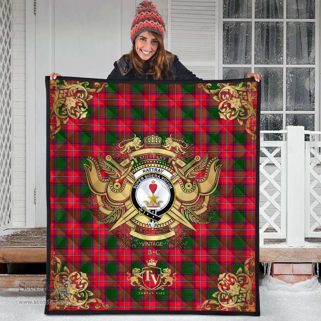 Scottish Rattray Modern Clan Tartan Quilt - Military Logo Style Scottish Plaid Tartan Plaid