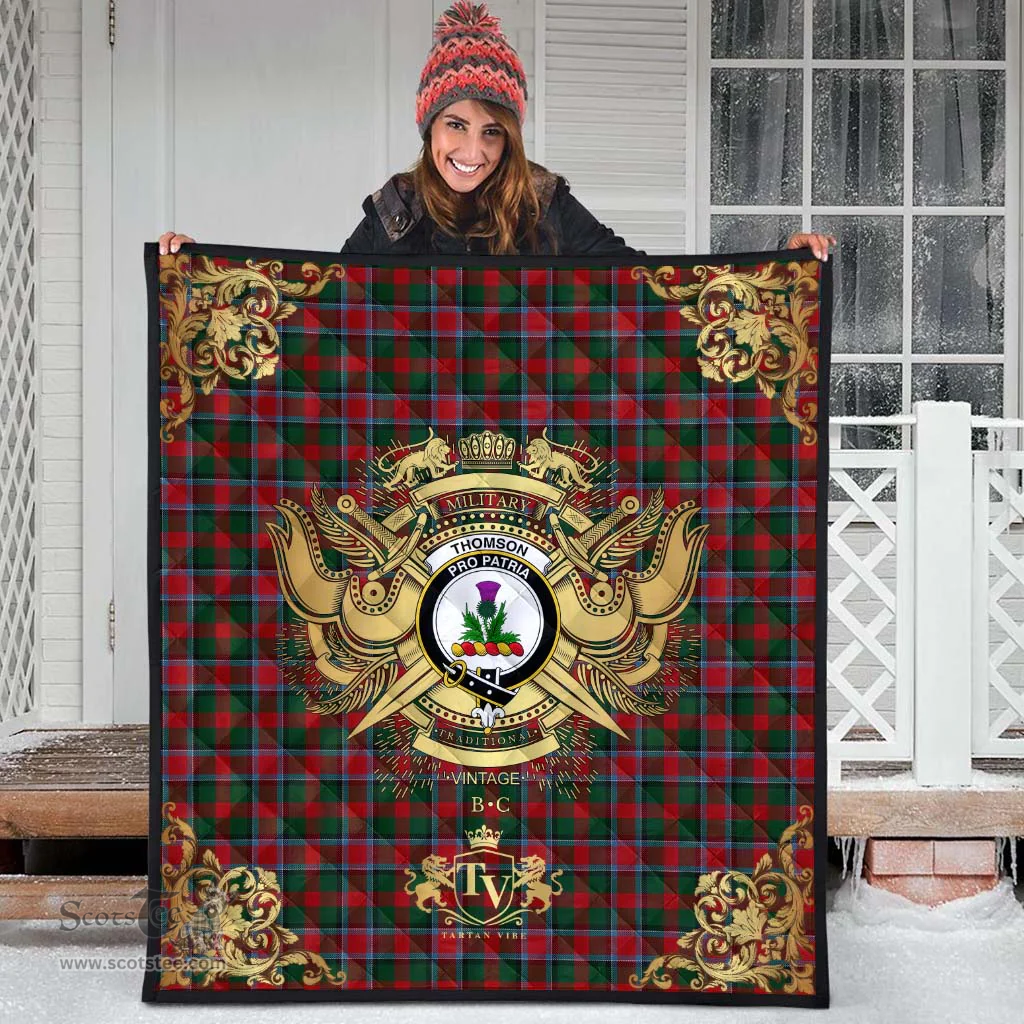 Scottish Thompson (Mackinlay) Clan Tartan Quilt - Military Logo Style Scottish Plaid Tartan Plaid