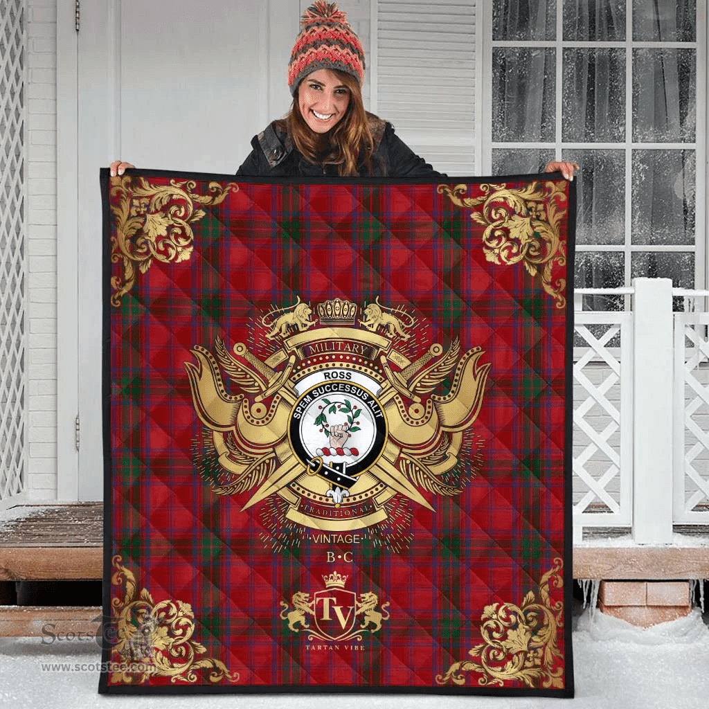 Scottish Ross 02 Clan Tartan Quilt - Military Logo Style Scottish Plaid Tartan Plaid