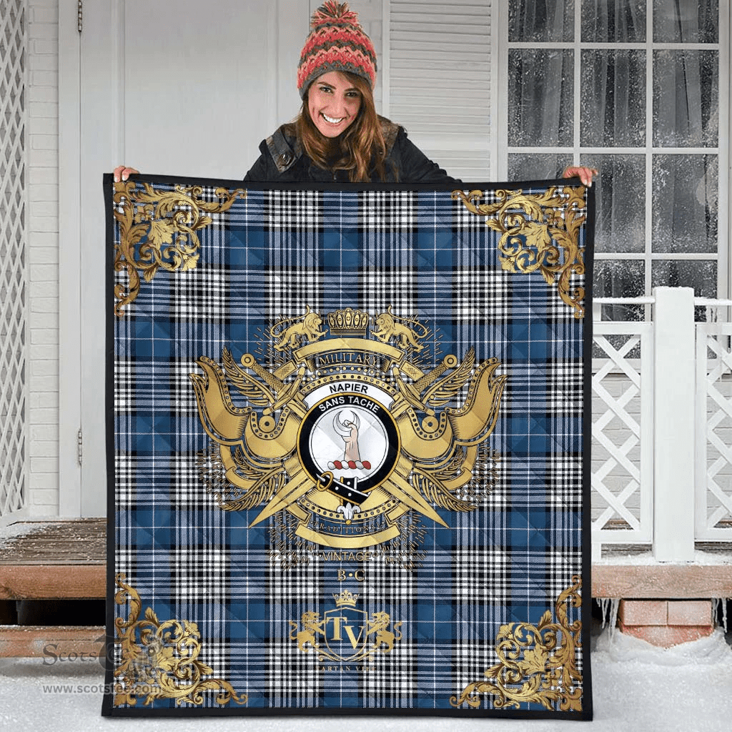 Scottish Napier Modern Clan Tartan Quilt - Military Logo Style Scottish Plaid Tartan Plaid