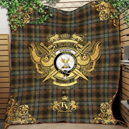 Scottish Stewart Hunting Weathered Clan Tartan Quilt - Military Logo Style Scottish Plaid Tartan Plaid