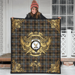 Scottish Stewart Hunting Weathered Clan Tartan Quilt - Military Logo Style Scottish Plaid Tartan Plaid