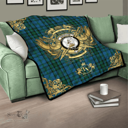 Scottish Matheson Hunting Clan Tartan Quilt - Military Logo Style Scottish Plaid Tartan Plaid