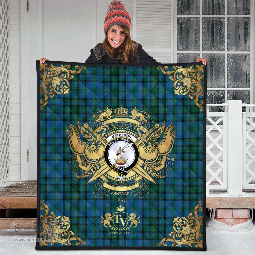 Scottish Matheson Hunting Clan Tartan Quilt - Military Logo Style Scottish Plaid Tartan Plaid