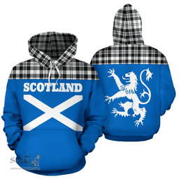 Scottish Scott Black & White Modern Clan Tartan Hoodie - Scotland Lion Style Scottish Plaid Tartan Plaid
