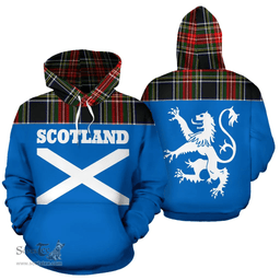 Scottish Stewart Black Clan Tartan Hoodie - Scotland Lion Style Scottish Plaid Tartan Plaid