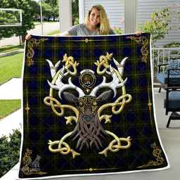 Scottish Muir Clan Badge Tartan Celtic Deer - Tartan Plaid Quilt - Scottish Quilt Scottish Plaid Tartan Plaid - ScotsTee - scotstee.com