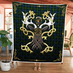 Scottish Newlands Clan Badge Tartan Celtic Deer - Tartan Plaid Quilt - Scottish Quilt Scottish Plaid Tartan Plaid - ScotsTee - scotstee.com