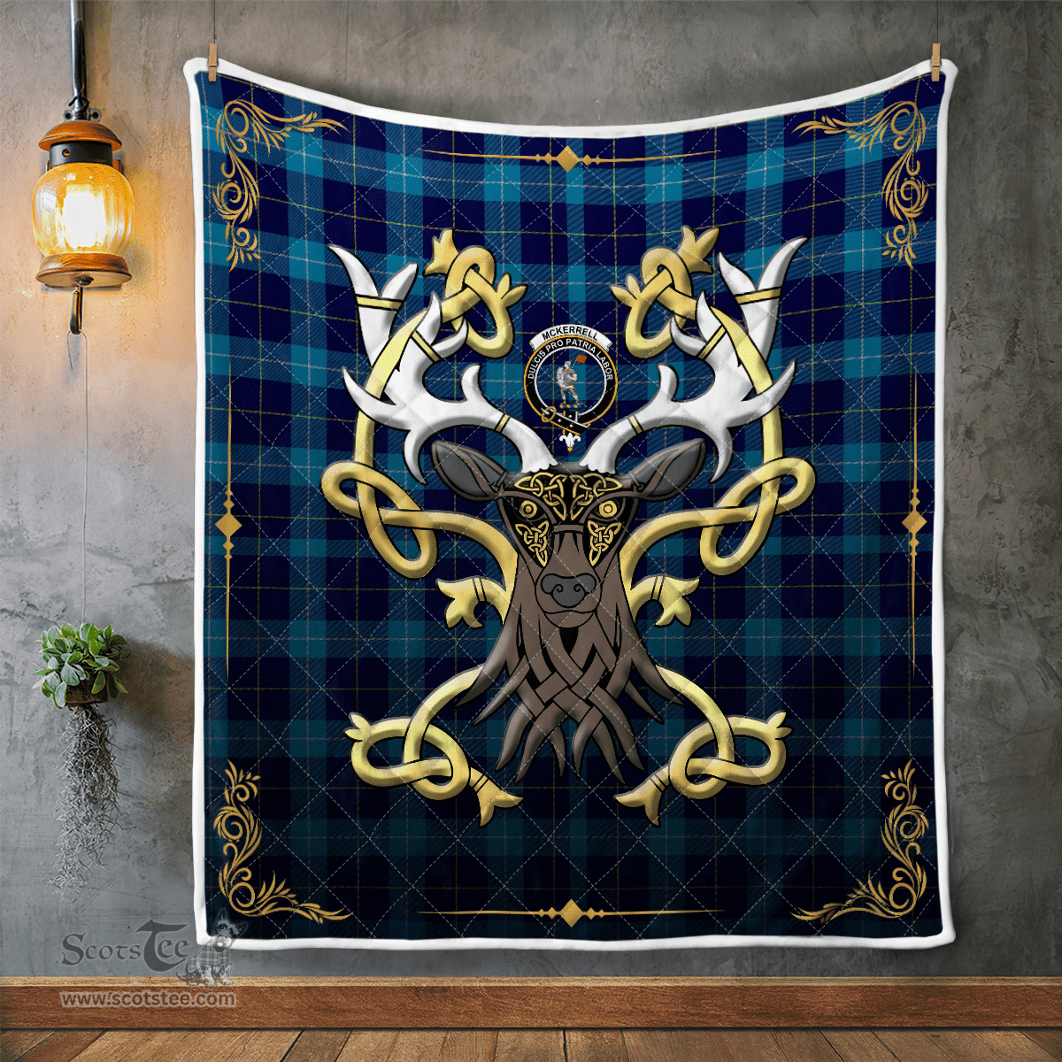 Scottish Mckerrell Clan Badge Tartan Celtic Deer - Tartan Plaid Quilt - Scottish Quilt Scottish Plaid Tartan Plaid - ScotsTee - scotstee.com