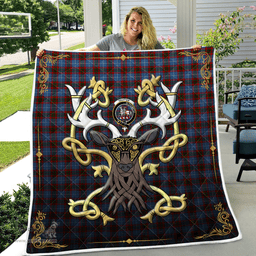 Scottish Trotter Clan Badge Tartan Celtic Deer - Tartan Plaid Quilt - Scottish Quilt Scottish Plaid Tartan Plaid - ScotsTee - scotstee.com