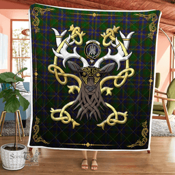 Scottish Strang Clan Badge Tartan Celtic Deer - Tartan Plaid Quilt - Scottish Quilt Scottish Plaid Tartan Plaid - ScotsTee - scotstee.com