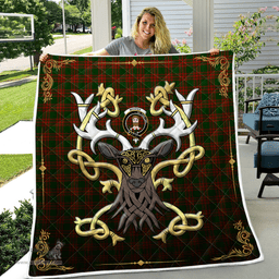 Scottish Menzies Clan Badge Tartan Celtic Deer - Tartan Plaid Quilt - Scottish Quilt Scottish Plaid Tartan Plaid - ScotsTee - scotstee.com
