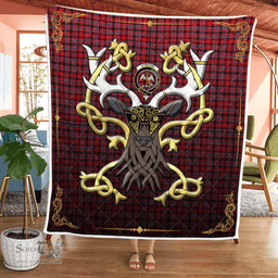 Scottish Straiton Clan Badge Tartan Celtic Deer - Tartan Plaid Quilt - Scottish Quilt Scottish Plaid Tartan Plaid - ScotsTee - scotstee.com