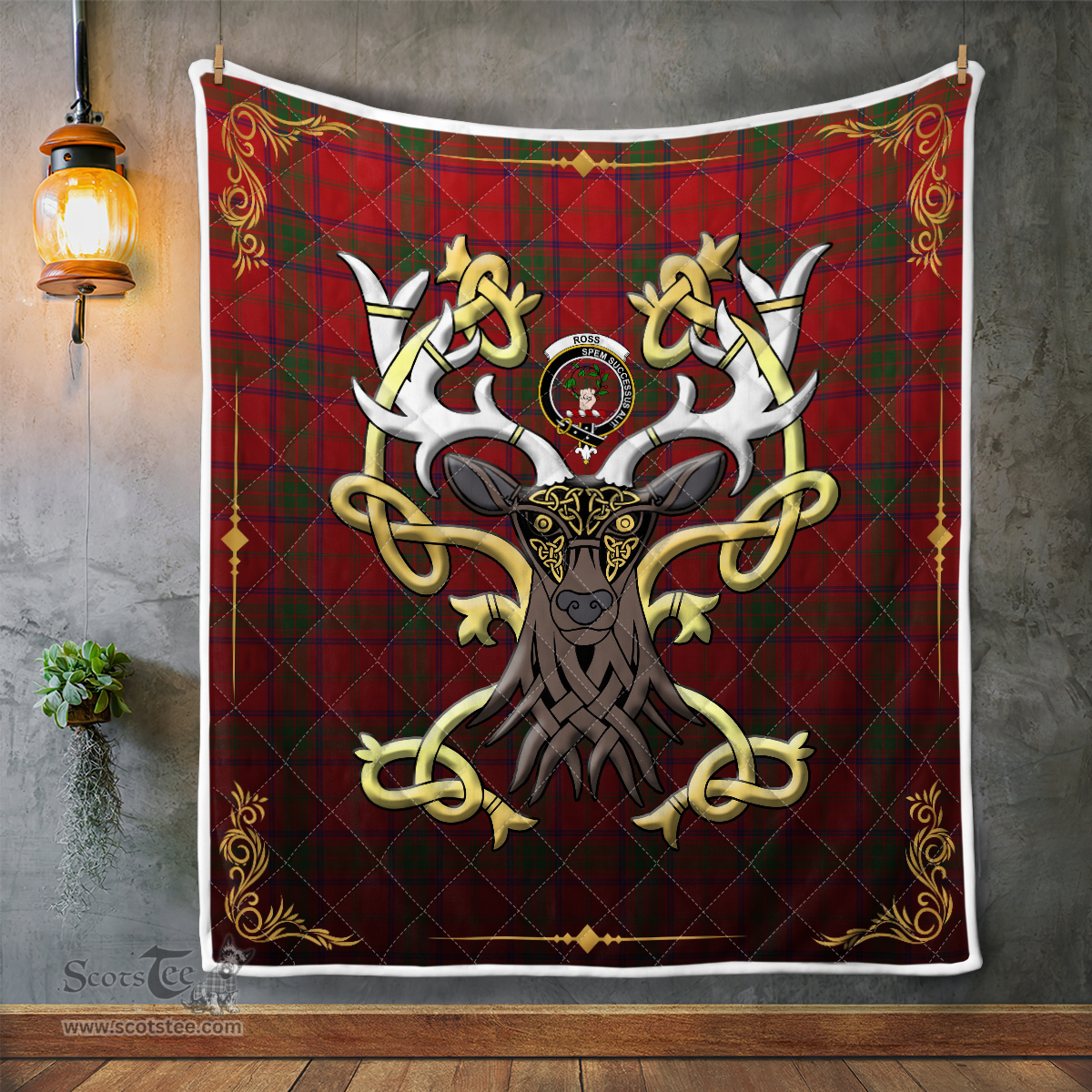 Scottish Ross Clan Badge Tartan Celtic Deer - Tartan Plaid Quilt - Scottish Quilt Scottish Plaid Tartan Plaid - ScotsTee - scotstee.com