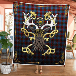 Scottish Newton Clan Badge Tartan Celtic Deer - Tartan Plaid Quilt - Scottish Quilt Scottish Plaid Tartan Plaid - ScotsTee - scotstee.com