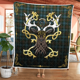 Scottish Walkinshaw Clan Badge Tartan Celtic Deer - Tartan Plaid Quilt - Scottish Quilt Scottish Plaid Tartan Plaid - ScotsTee - scotstee.com