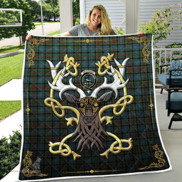 Scottish Walkinshaw Clan Badge Tartan Celtic Deer - Tartan Plaid Quilt - Scottish Quilt Scottish Plaid Tartan Plaid - ScotsTee - scotstee.com