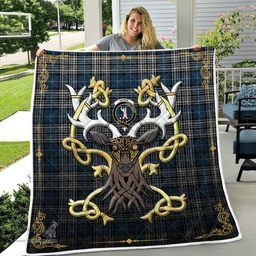 Scottish Napier Clan Badge Tartan Celtic Deer - Tartan Plaid Quilt - Scottish Quilt Scottish Plaid Tartan Plaid - ScotsTee - scotstee.com