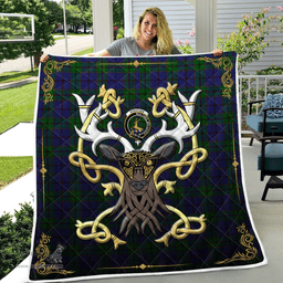 Scottish Strachan Clan Badge Tartan Celtic Deer - Tartan Plaid Quilt - Scottish Quilt Scottish Plaid Tartan Plaid - ScotsTee - scotstee.com