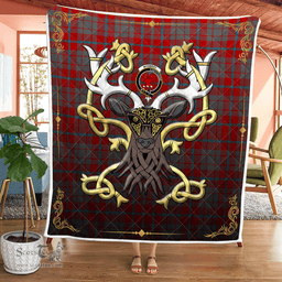 Scottish Moubray Clan Badge Tartan Celtic Deer - Tartan Plaid Quilt - Scottish Quilt Scottish Plaid Tartan Plaid - ScotsTee - scotstee.com