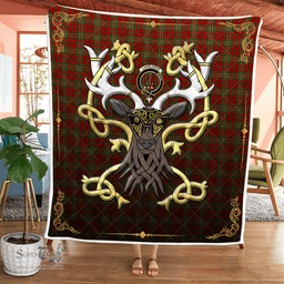 Scottish Langlands Clan Badge Tartan Celtic Deer - Tartan Plaid Quilt - Scottish Quilt Scottish Plaid Tartan Plaid - ScotsTee - scotstee.com
