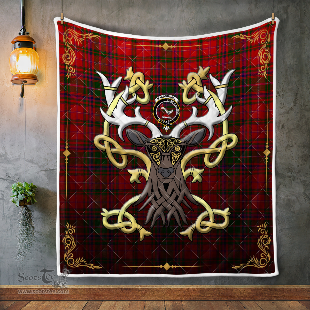 Scottish Macdougall Clan Badge Tartan Celtic Deer - Tartan Plaid Quilt - Scottish Quilt Scottish Plaid Tartan Plaid - ScotsTee - scotstee.com
