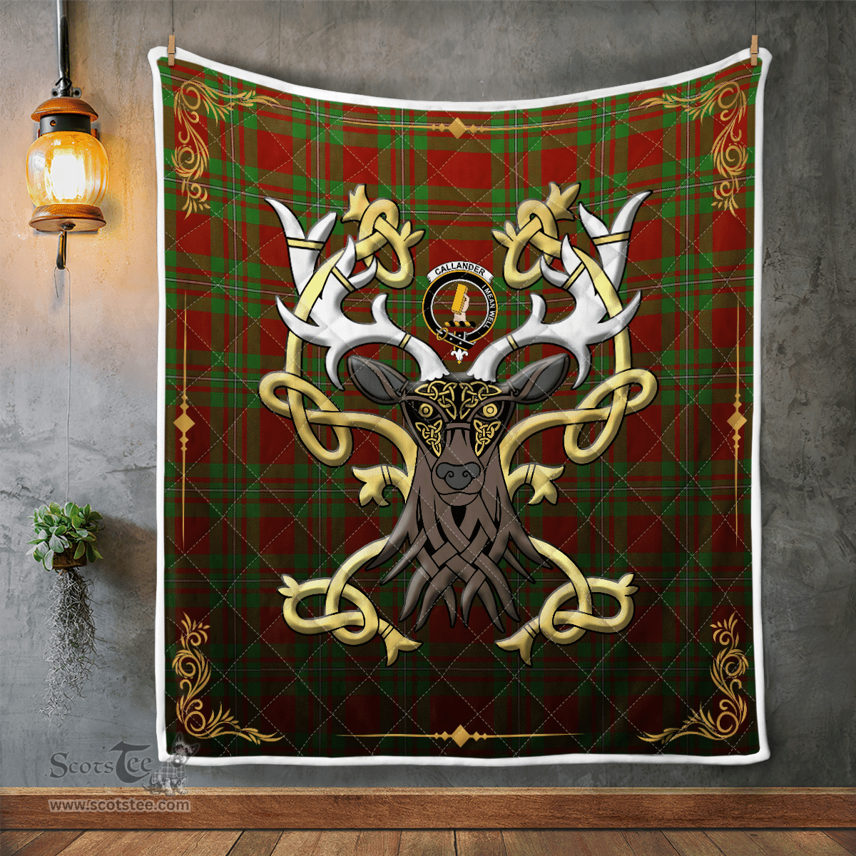 Scottish Callander Clan Badge Tartan Celtic Deer - Tartan Plaid Quilt - Scottish Quilt Scottish Plaid Tartan Plaid - ScotsTee - scotstee.com