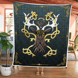 Scottish Clelland Clan Badge Tartan Celtic Deer - Tartan Plaid Quilt - Scottish Quilt Scottish Plaid Tartan Plaid - ScotsTee - scotstee.com