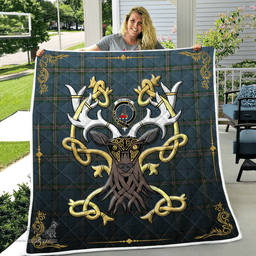 Scottish Clelland Clan Badge Tartan Celtic Deer - Tartan Plaid Quilt - Scottish Quilt Scottish Plaid Tartan Plaid - ScotsTee - scotstee.com