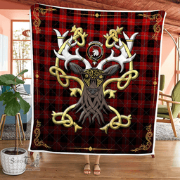 Scottish Cunningham Clan Badge Tartan Celtic Deer - Tartan Plaid Quilt - Scottish Quilt Scottish Plaid Tartan Plaid - ScotsTee - scotstee.com