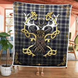 Scottish Hannay Clan Badge Tartan Celtic Deer - Tartan Plaid Quilt - Scottish Quilt Scottish Plaid Tartan Plaid - ScotsTee - scotstee.com
