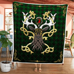 Scottish Halkerston Clan Badge Tartan Celtic Deer - Tartan Plaid Quilt - Scottish Quilt Scottish Plaid Tartan Plaid - ScotsTee - scotstee.com