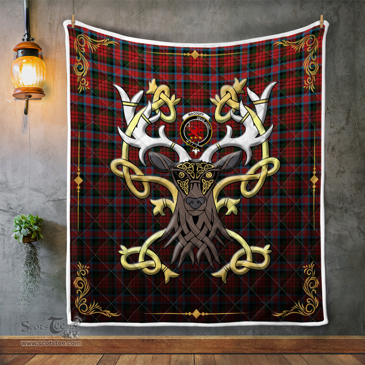 Scottish Macduff Clan Badge Tartan Celtic Deer - Tartan Plaid Quilt - Scottish Quilt Scottish Plaid Tartan Plaid - ScotsTee - scotstee.com