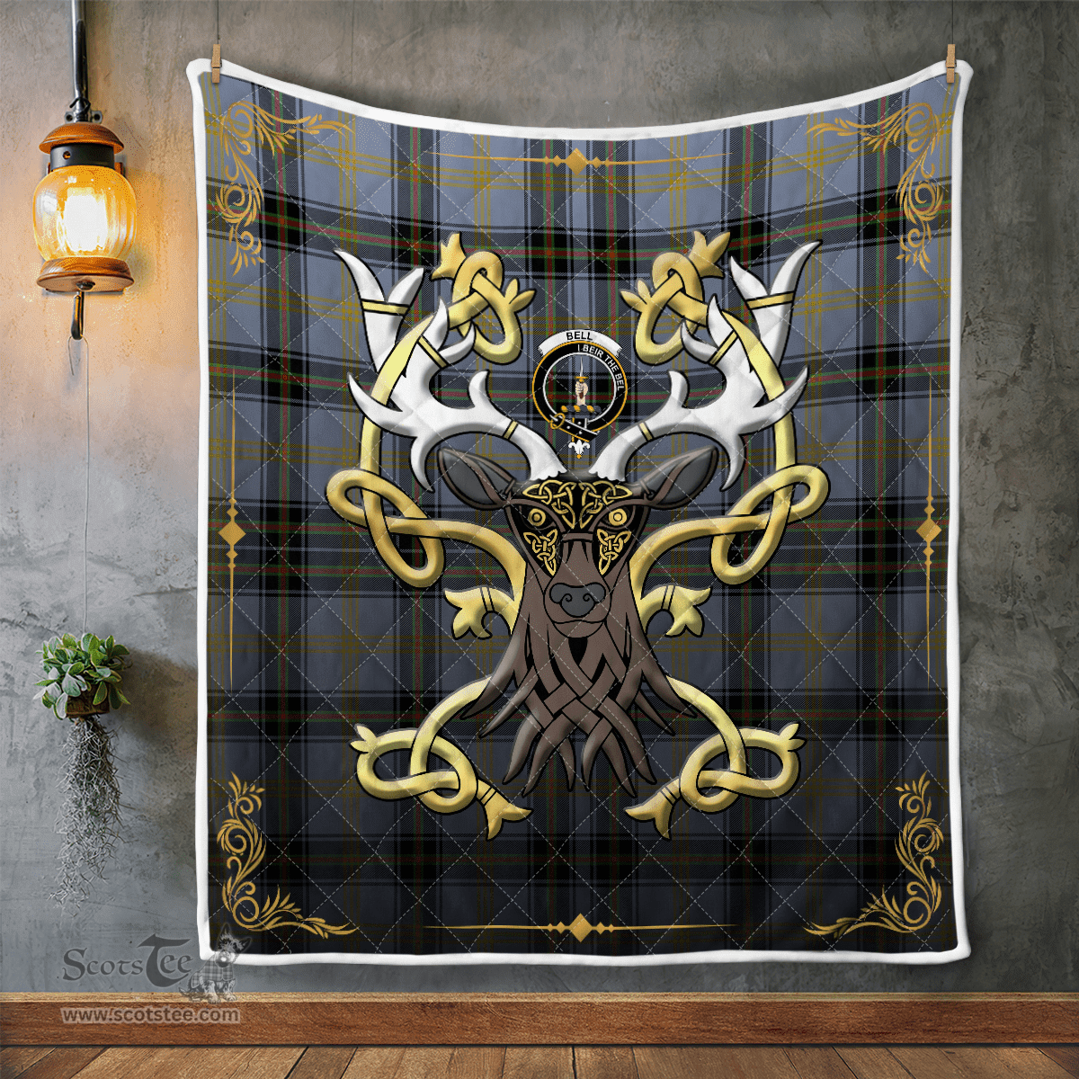 Scottish Bell Clan Badge Tartan Celtic Deer - Tartan Plaid Quilt - Scottish Quilt Scottish Plaid Tartan Plaid - ScotsTee - scotstee.com