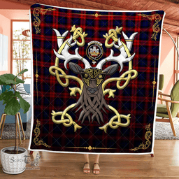 Scottish Maclachlan Clan Badge Tartan Celtic Deer - Tartan Plaid Quilt - Scottish Quilt Scottish Plaid Tartan Plaid - ScotsTee - scotstee.com