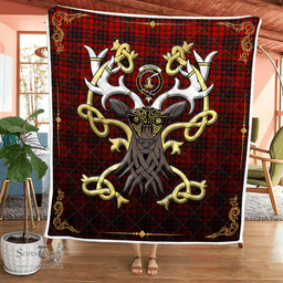Scottish Matherson Clan Badge Tartan Celtic Deer - Tartan Plaid Quilt - Scottish Quilt Scottish Plaid Tartan Plaid - ScotsTee - scotstee.com