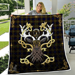Scottish Maclellan Clan Badge Tartan Celtic Deer - Tartan Plaid Quilt - Scottish Quilt Scottish Plaid Tartan Plaid - ScotsTee - scotstee.com