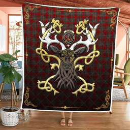 Scottish Macbain Clan Badge Tartan Celtic Deer - Tartan Plaid Quilt - Scottish Quilt Scottish Plaid Tartan Plaid - ScotsTee - scotstee.com
