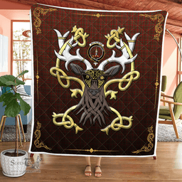 Scottish Macalister Clan Badge Tartan Celtic Deer - Tartan Plaid Quilt - Scottish Quilt Scottish Plaid Tartan Plaid - ScotsTee - scotstee.com