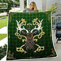 Scottish Blane Clan Badge Tartan Celtic Deer - Tartan Plaid Quilt - Scottish Quilt Scottish Plaid Tartan Plaid - ScotsTee - scotstee.com