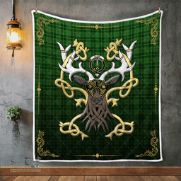 Scottish Blane Clan Badge Tartan Celtic Deer - Tartan Plaid Quilt - Scottish Quilt Scottish Plaid Tartan Plaid - ScotsTee - scotstee.com