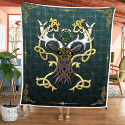 Scottish Irvine Clan Badge Tartan Celtic Deer - Tartan Plaid Quilt - Scottish Quilt Scottish Plaid Tartan Plaid - ScotsTee - scotstee.com