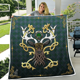 Scottish Irvine Clan Badge Tartan Celtic Deer - Tartan Plaid Quilt - Scottish Quilt Scottish Plaid Tartan Plaid - ScotsTee - scotstee.com