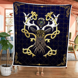 Scottish Crichton Clan Badge Tartan Celtic Deer - Tartan Plaid Quilt - Scottish Quilt Scottish Plaid Tartan Plaid - ScotsTee - scotstee.com