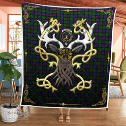 Scottish Macbrayne Clan Badge Tartan Celtic Deer - Tartan Plaid Quilt - Scottish Quilt Scottish Plaid Tartan Plaid - ScotsTee - scotstee.com