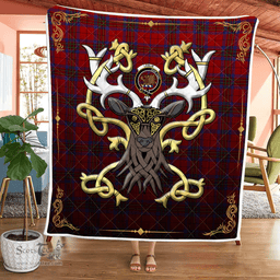 Scottish Leslie Clan Badge Tartan Celtic Deer - Tartan Plaid Quilt - Scottish Quilt Scottish Plaid Tartan Plaid - ScotsTee - scotstee.com