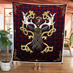 Scottish Haldane Clan Badge Tartan Celtic Deer - Tartan Plaid Quilt - Scottish Quilt Scottish Plaid Tartan Plaid - ScotsTee - scotstee.com