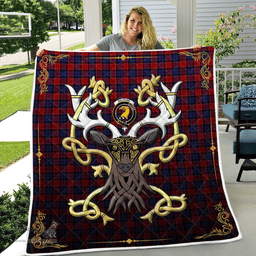 Scottish Haldane Clan Badge Tartan Celtic Deer - Tartan Plaid Quilt - Scottish Quilt Scottish Plaid Tartan Plaid - ScotsTee - scotstee.com